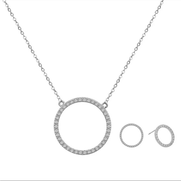 Sterling Silver Circle Cubic Zirconia Necklace Set - Picture 2 of 2